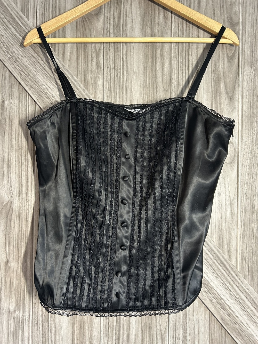 Black Satin Lace Corset Cami Top Romantic Goth Whimsygoth 14